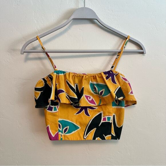 Zara Island Ruffle Floral Geometric Tank Crop Top Yellow Size: Small - Picture 4 of 7